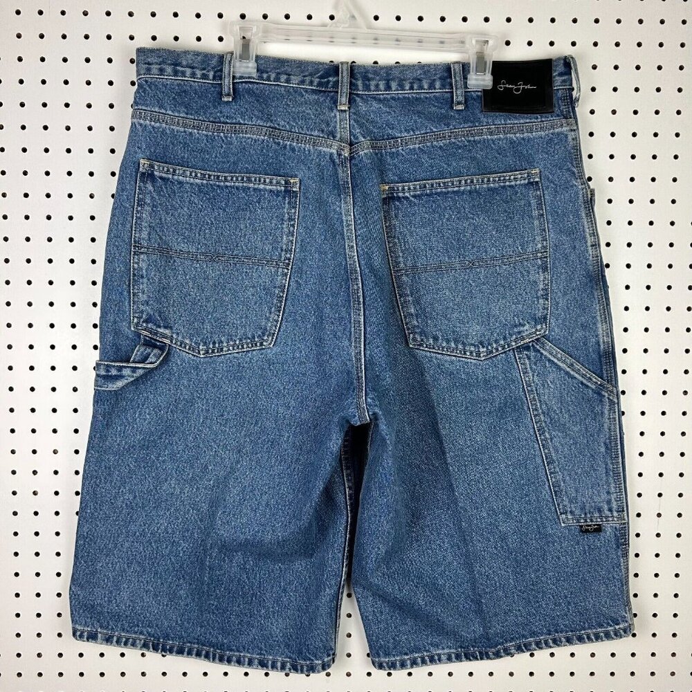 Sean John Carpenter Baggy Jean Shorts Sz 38 Blue Denim Jorts Wide Leg Skate Y2K